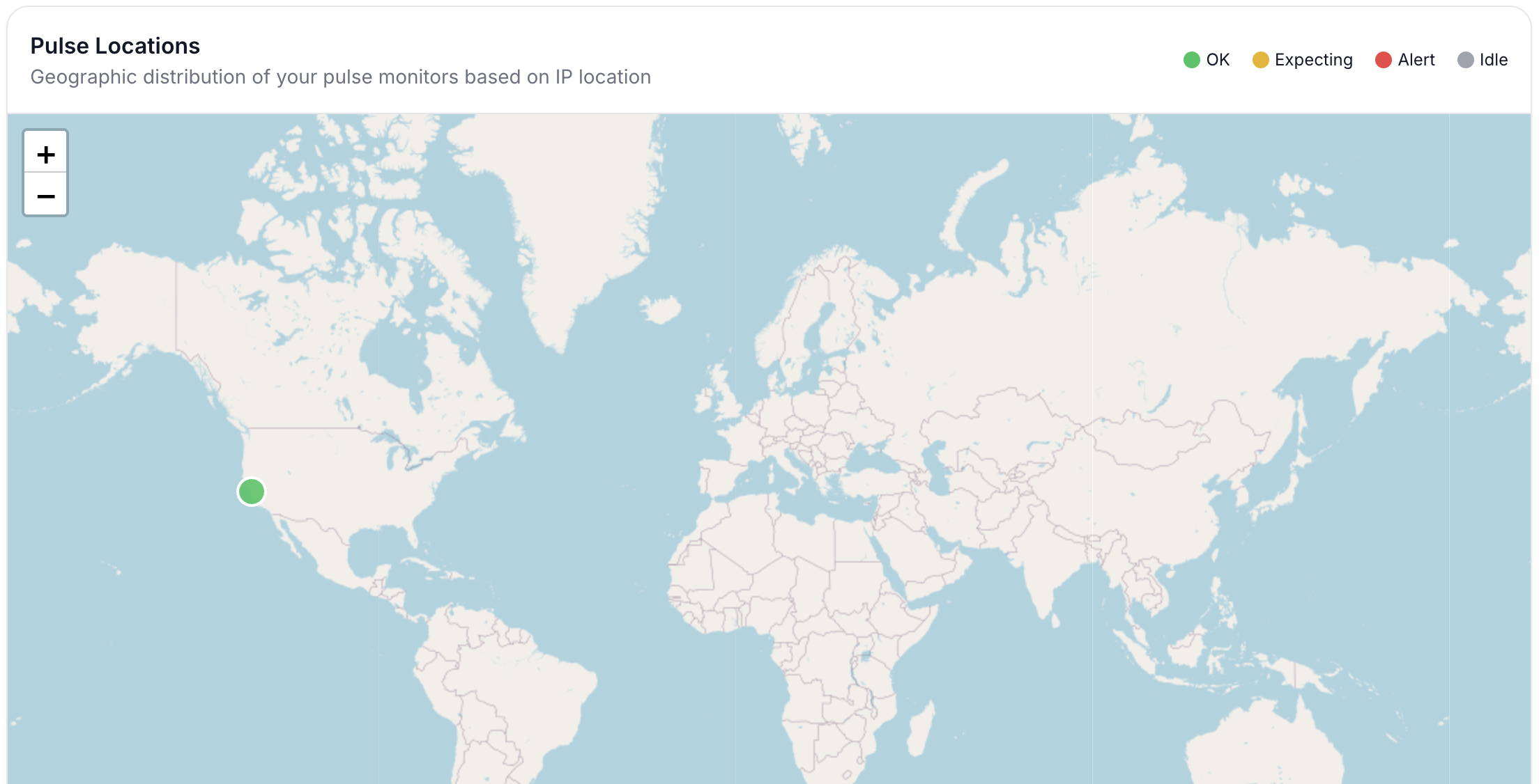 World map showing pulse locations with color-coded status